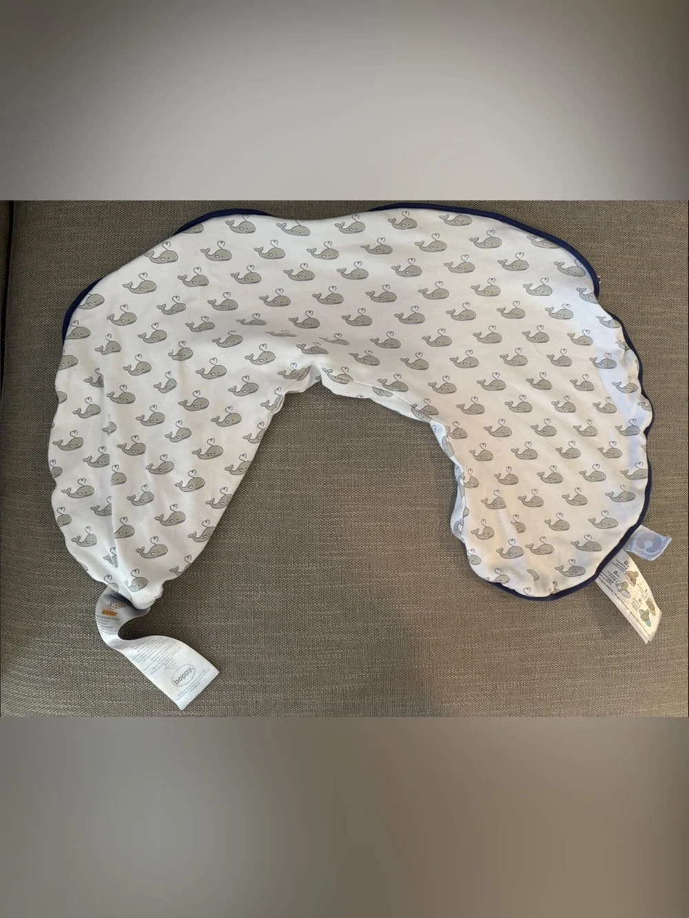 Boppy Whale Striped Print Nursing Pillow Cover in White and Navy